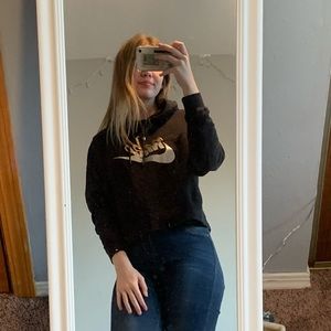 Black Nike women’s cropped metallic hoodie large.